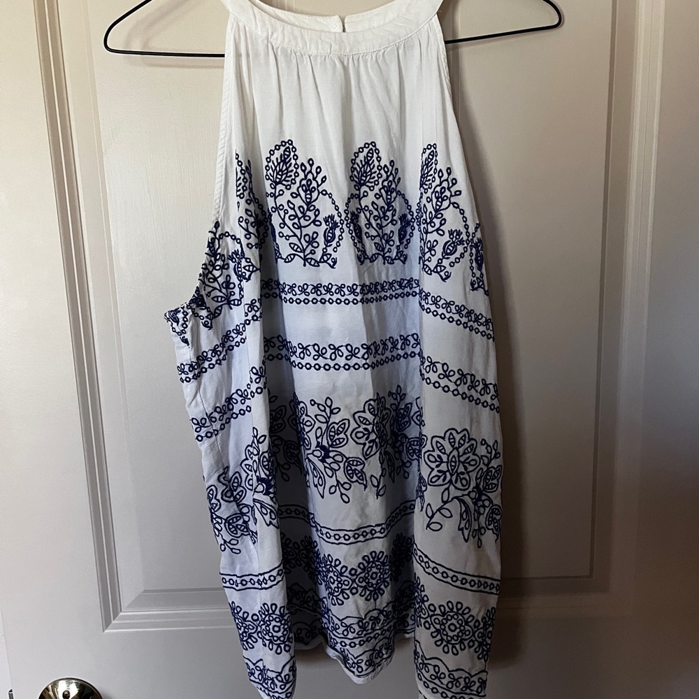 LOFT White and Blue Floral Halter Top
